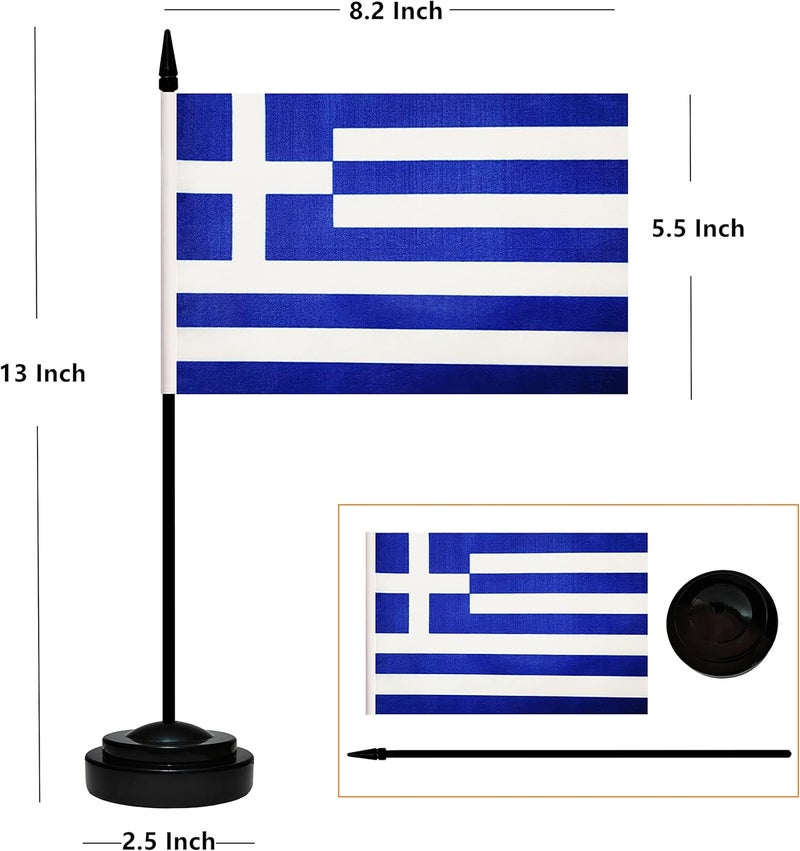 BCLin 12 Pack Greece Desk Flags Set, Greek Small Mini Table Office Flags with 12" Solid Black Pole, 8.2 x 5.5 Inches, Home and Office Decoration, Festival Celebrations - Image 2